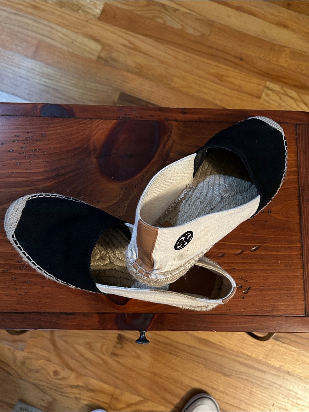 Tory Burch Black and Natural Canvas Espadrille Flats